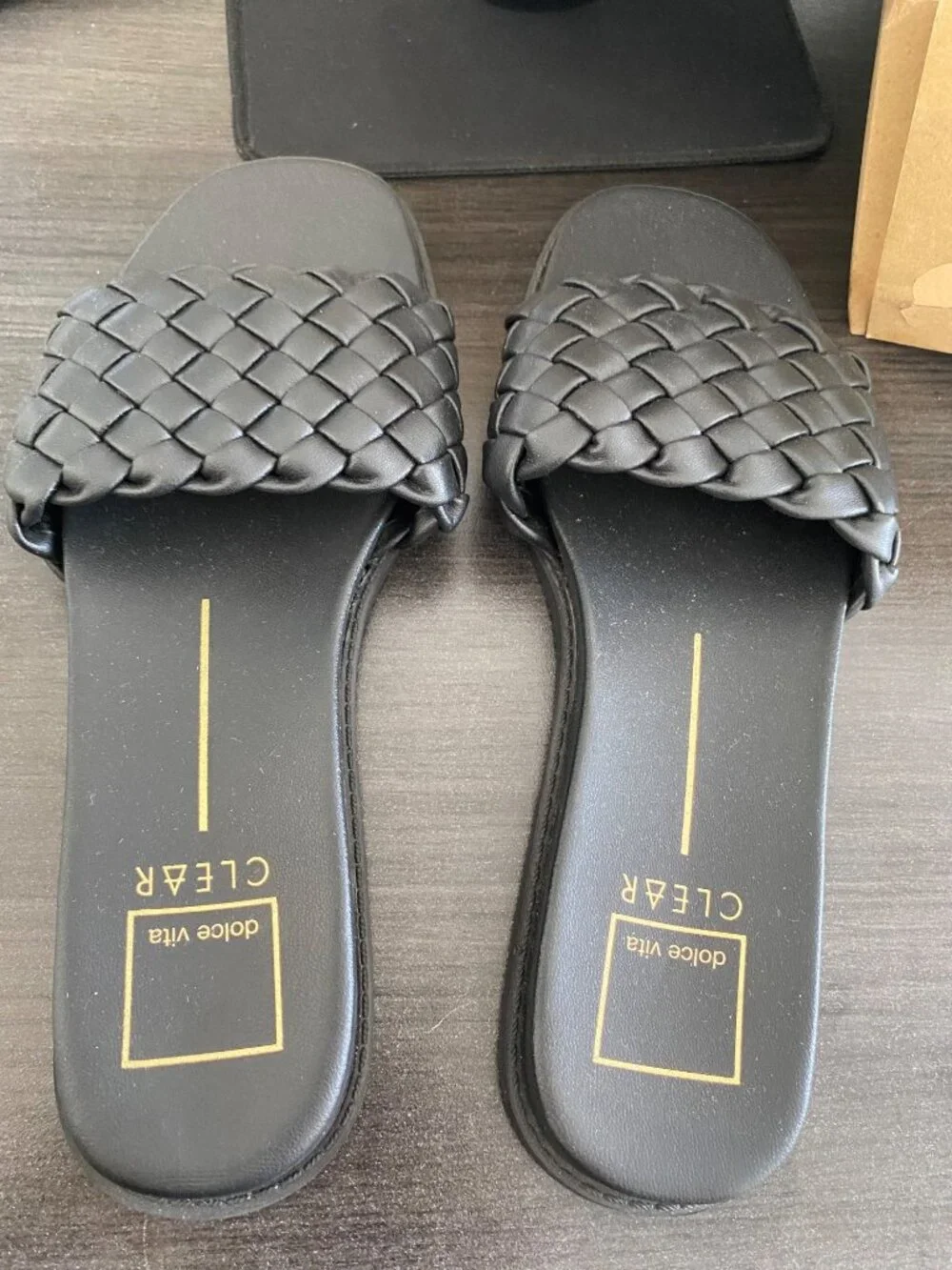 Dolce Vita Womens Grazie Braided Slide Flat Sandals Black Size 9M Defected